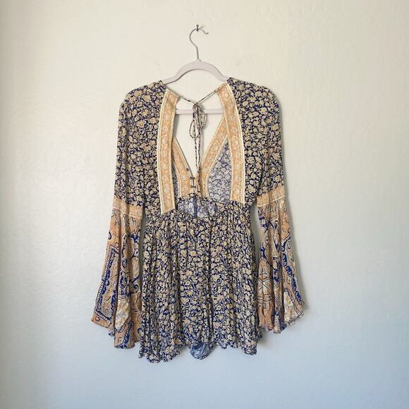 Free People Once Upon a Summertime Boho Floral Romper Navy Blue Size XS - Picture 5 of 7